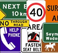 A collage of road signs